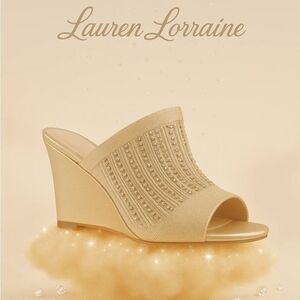 New Lauren Lorraine Martha Gold Wedge Slide Mules Sandals 8